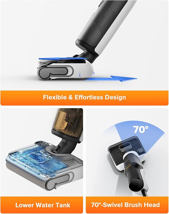 roborock F25 LT Wet Dry Vacuum Cleaner and Mop, 20000Pa Cordless Vacuum Mop Combo, 194°F Hot Water Self Cleaning & Hot Air Flash Drying, 180° Lie-Flat Hard Floor Cleaner, Edge to Edge Cleaning