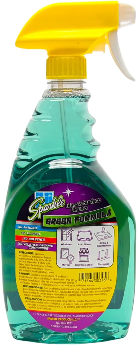 Sparkle Glass & Window Cleaner Spray, VOC-Free Eco Formula, Streak-Free Finish for Windows & Mirrors, 33.8 fl oz (Pack of 2)