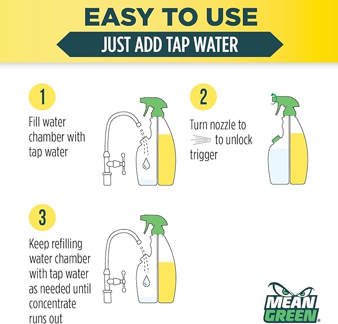 Mean Green Ultra Powered Refillable Cleaner Concentrate Variety 3 Pack – Multi-Purpose Citrus & Green Tea, Bathroom Tropical Breeze, Glass Fresh – 14.3 fl oz Each