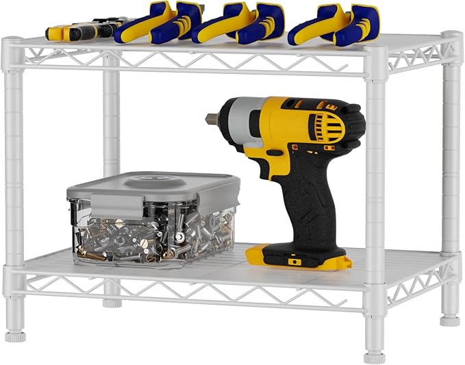 SINGAYE 2 Small Wire Shelves Garage Pantry Close Home Organizers and Storage Bathroom Shelf Laundry Room Organization Adjustable Book Metal Shelving Unit