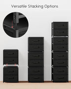 Homsorout Stackable Storage Drawers - 2 Tier Closet Drawers, Closet Organizer with Metal Handles, Night Stand with Collapsible Bins, Fabric Dresser for Bedroom, Dorm, Office, Black, 2 Pack