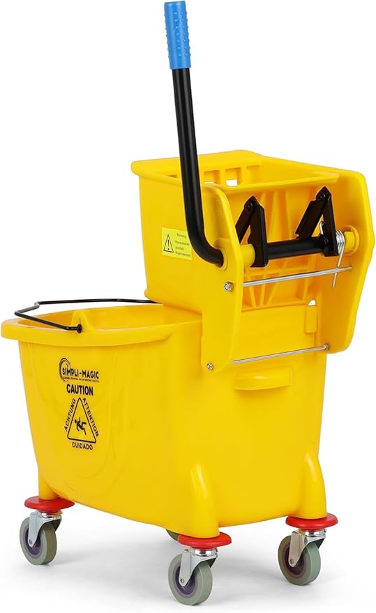 Simpli-Magic Commercial Mop Bucket with Side Press Wringer, 36 Quart – 50,000 Cycles Wringer – Industrial Mop Bucket with Wheels, Yellow, 79538A