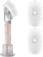 Soap Dispensing Replacement Dish Brush Storage Set with 2 PCS Brush Refills & Holder - RIMAY Dispenser Scrub Cleaning Scrubber Kitchen Dishwashing Dish Wand Handle for Dishes/Pans/Pots/Sink(Pink)