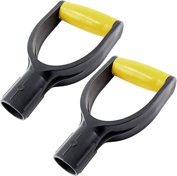 2 Pcs Plastic Shovel D Grip Handle, 32mm / 1.26" Inner Diameter Spade, for Digging Raking Tools, Yellow