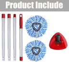 Spin Mop Head, Base, Handle Replacement for O-ceda EasyWring RinseClean Microfiber Spin Mops, 2 Microfiber Mop Refills, 1 Triangle Head Cover and 30-58in Handle (Blue (2-Tank System))
