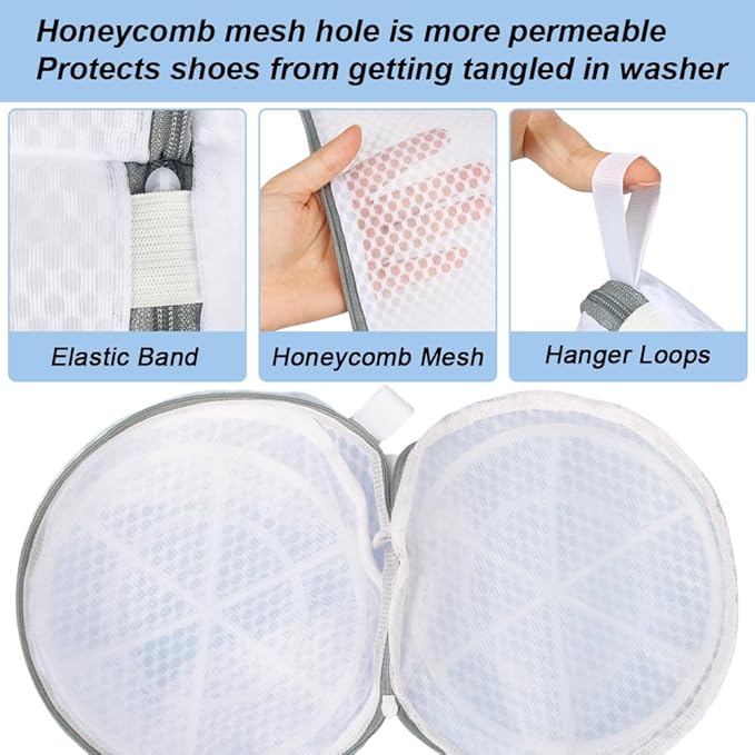 Vivifying Shoe Washing Machine Bag, 2 Pack Honeycomb Mesh Laundry Bag with Zipper for Sneakers, Running Shoes, Sock, Bras, Delicates and Toys