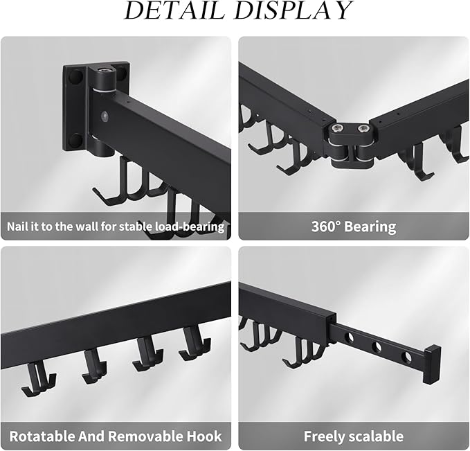 Wall Mounted Clothes Drying Rack,Drying Rack Clothing Wall Mount with Foldable Features(Tri-Fold),Space Saver,Wall Mounted Drying Rack for Laundry Balcony Bathroom (Black)