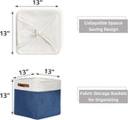 HNZIGE Cube Storage Baskets for Shelves, Fabric Storage Basket with Handles for Organizing Clothes, Toys, 13 inch Cube Storage Bins for Storage Clothes, Toys, Closet, Nursery(Blue White)