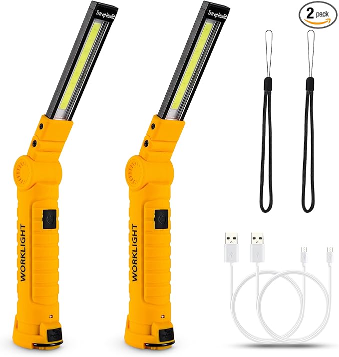 Tool Gifts for Men,Rechargeable LED Work Lights 2-Pack, Magnetic Base, Christmas Gifts for Him, Dad, Handyman - 5 Lighting Modes for Car Repair, Grill, Outdoor Use