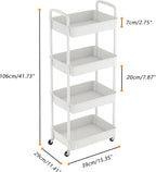 MOYIPIN 4-Tier Plastic Rolling Utility Cart with Handle,Utility Storage Cart for Office, Living Room, Kitchen,Movable Storage Organizer Shelves,White