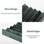 2 Pcs Soap Holder for Bathroom, Marble Soap Dish for Kitchen Countertop, Green Soaps Tray with Creative Wavy Design, Soaps Saver for Bath Tub, Sponges, Indian Natural Stone