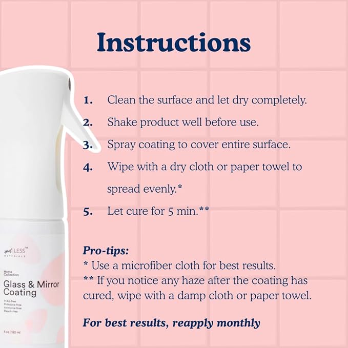 spotLESS MATERIALS Glass & Mirror Protective Coating - Easy-Clean, Stain-Resistant, Anti-Residue Barrier for Bathroom Surfaces