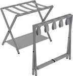 Hzuaneri Luggage Rack, Folding Suitcase Stand for Guest, Foldable, Luggage Holders with Shelf, Steel Frame with Nylon Straps for Bedroom, Hotel, Holds up to 154 lb, Grey, 2 Pack LR03999G