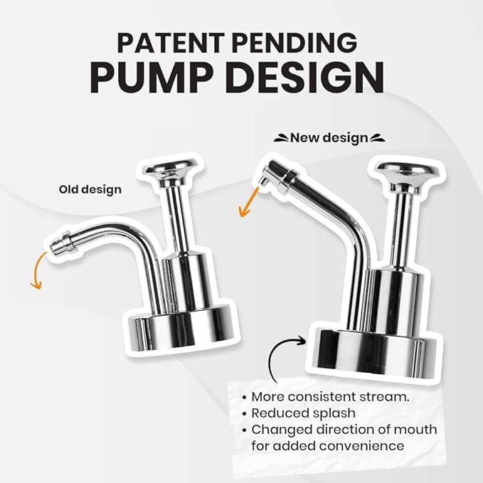 Molimoli (Upgraded Pump) Coffee Syrup Dispenser for Coffee Bar, Coffee Pump Dispenser, Glass Syrup Bottle w. Pump, 11.8 oz 350 ml, Set of 2, Silver
