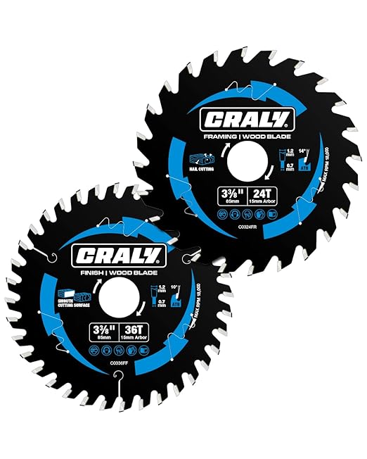 CRALY 3-3/8 Inch 24&36 Teeth Wood Cutting Framing/Fine Finish Circular Saw Blade, 15mm Arbor, Carbide Tipped, Thin Kerf, Black Ice™ Coating, for Plywood, MDF, OSB, Laminated, 2-Pack(C032436-2)