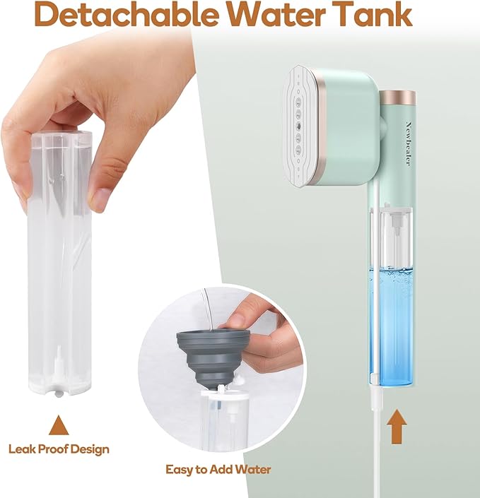 Newbealer Steamer for Clothes, 1200W Portable Steam Iron, 2 Steam Levels, Horizontal and Vertical Steaming, Dry Ironing, 15s Heat Up, Rotatable, 302°F Garment Wrinkle Remover, Green (120V Only)