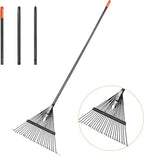 46 HRC Steel Gardening Leaf Rake, 24 Tines 23.2" Wide,Adjustable Split Long Handle 33-67",Suitable for Raking Leaves and Lawn Tidying,Garden rake and thatch rake Suitable for Adults