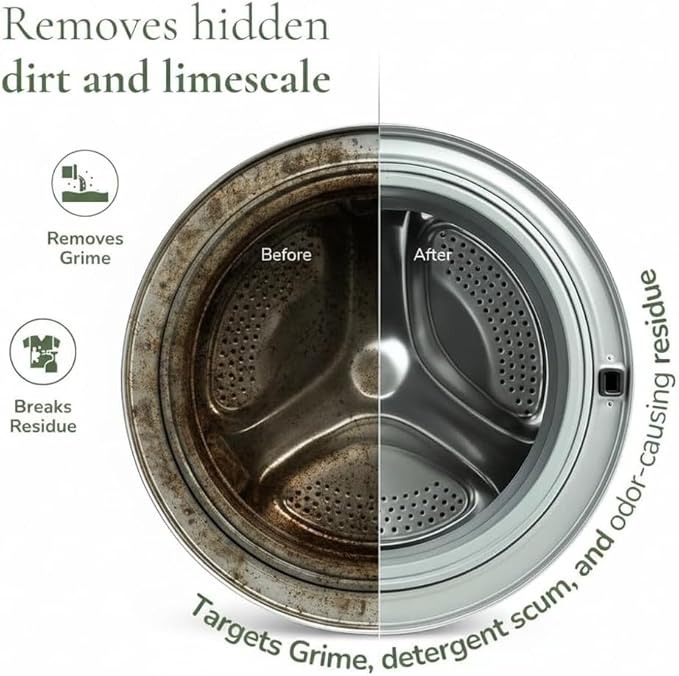 Washing Machine Cleaning Tablets 16 Count (Lemon). Deep Cleaning Descaler For Front & Top Load Machines. Removes Odor, Dirt & Limescale From Drum & Rubber Tub Sealing. Pet & Septic Safe