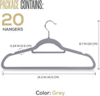 Utopia Home Premium Velvet Hangers 20 Pack - Non-Slip Clothes Hanger with Tie Bar - Grey Hangers with 360 Degree Rotatable Hook - Heavy Duty Coat Hanger