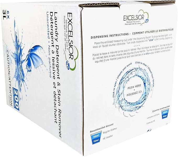 Excelsior - Laundry Detergent with Eco Bottle- Concentrated Liquid - Unscented - Eco-Friendly - Biodegradable, Solvent, and Phosphate Free - for Standard and High-Efficiency Washers - 3 Liter