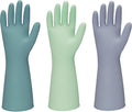 Rubber Kitchen Dishwashing Gloves - 3 Pairs Colorful Reusable Household Cleaning Gloves For Washing Dishes And Cleaning Tasks，Flexible And Durable Waterproof (Large, Dark Green+Green+Gray)