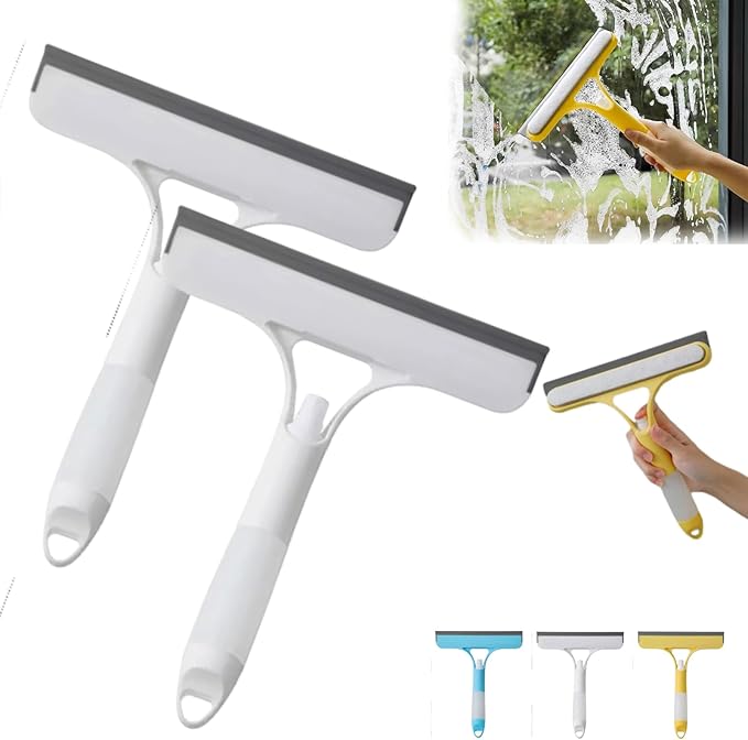 3 in 1 Window Cleaning Scraper, 2025 New Multi-Function Glass Cleaner Squeegee Tool for Shower Glass, Tile, Mirror Cleaning, All-Purpose Spray Function Brush with Ergonomic Handle (White*2)