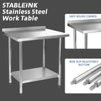 STABLEINK NSF Stainless Steel Table, 24 x 30 Inches Metal Prep & Work Table with Backsplash, Adjustable Undershelf and Table Foot, for Commercial Kitchen, Restaurant, Laundry Room and Garage