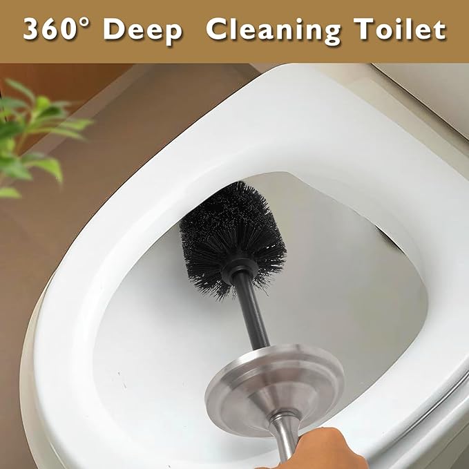 Stain Nickel Toilet Brush and Holder Set, Stainless Steel Toilet Brush for Bathroom,Heavy Duty Silver Toilet Bowl Brush,Deep Cleaning Modern Toilet Cleaner Brush -Space Saving, Covered Brush