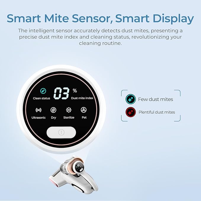 J300 Lite Mattress Vacuum Cleaner，Bed Vacuum Cleaner with Dust Sensor with 253.7nm UV-C Light，Ultrasonic and High Heating Multifunctional Handheld Vacuums for Bed, Sofa, Couch （Corded）