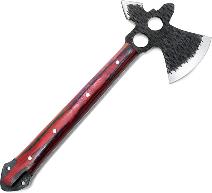 Titan International Knives Hunting Tomahawk Axe 1080 Carbon Steel Fixed Blade Diamondwood Handle with Sheath for Camping/Bushcraft/Outdoors