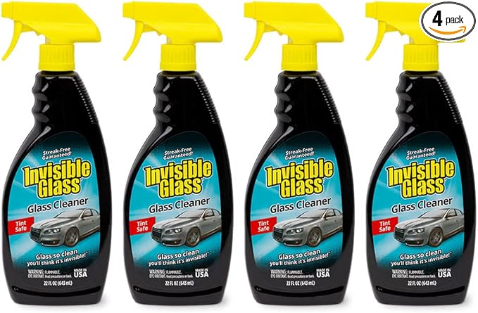 Invisible Glass 92164-4PK Premium Glass and Window Cleaner for Auto and Home Cleans Glass, Windows, Windshields, and More, Streak-Free, Ammonia-Free, Tint-Safe, 22 fl oz (Pack of 4)