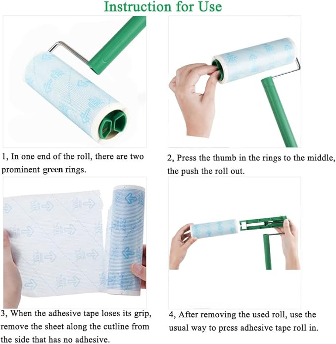 UNIKON Lint Roller Sticky Roller Pet Hair Roller, Long Handle Sticky Mop with 4-Foot Extendable Handle 30 Sheets, Green