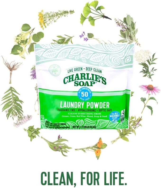 Charlie’s Soap Laundry Powder (50 Loads, 1 Pack) Hypoallergenic Deep Cleaning Washing Powder Detergent – Eco-Friendly, Safe, and Effective