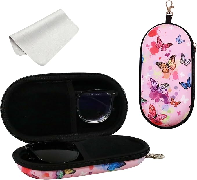 Double Eyeglasses Case, Hard Shell Dual Sunglasses Organizer with Zipper Clip Travel Glasses Storage for Women Men
