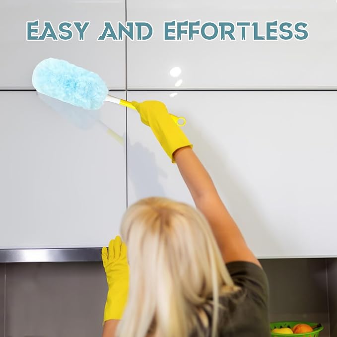 50pcs 360° Dusters Refills for Swiffer Dusters with 4X Microfibers,Blue Heavy Duty Efficient Duster Kit Disposable Dusters Refills with 1 Handle for Cleaning Furniture, Blinds, Ceiling Fans, Pet Hair