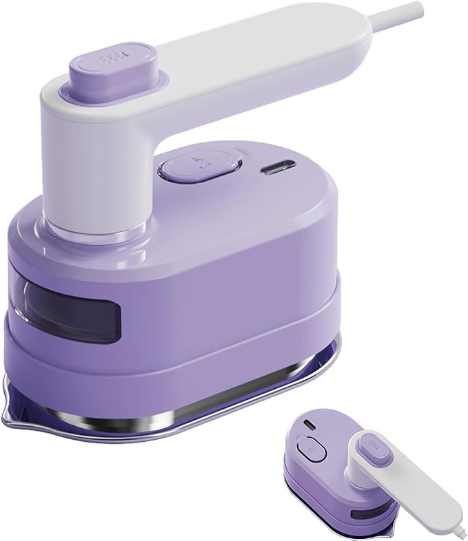 Travel Steam Iron, 180 °Rotating Handle Foldable Hanging Ironing Machine, Portable Mini Dual-Purpose Steam Iron for Both Dry and Wet Use, Essential for School Dormitories & Business Trips (Purple)