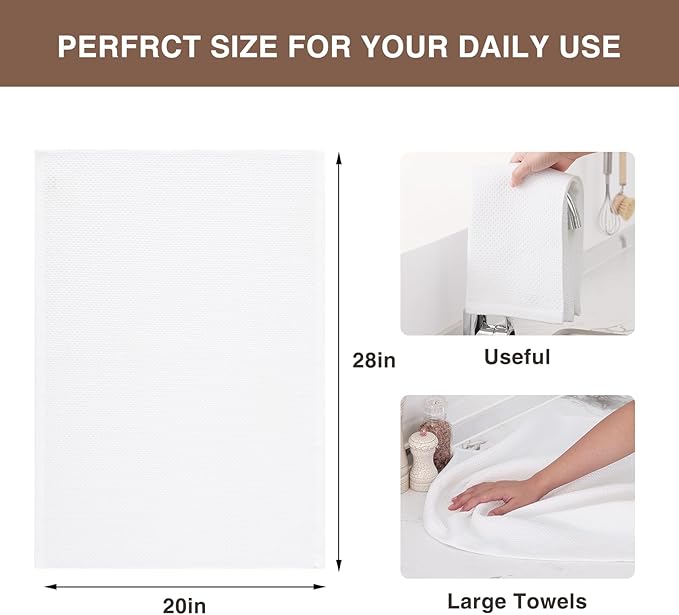 Homaxy 100% Cotton Oversized Waffle Weave Kitchen Dish Towels, Ultra Soft Absorbent Quick Drying Cleaning Towel, 20 x 28 Inches, 4-Pack, White