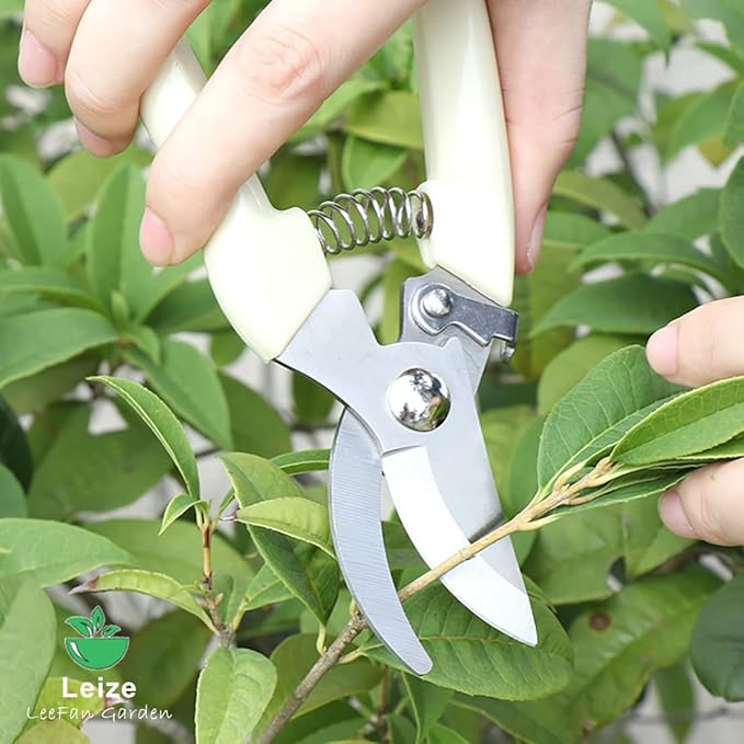 Leize Pruning Shears, Gardening Hand Pruner, Floral Shears, Strong Pruner for Flowers, Branches and Leaves (CreamA)