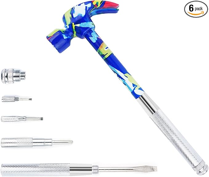 6-in-1 Multifunctional Flower Hammer with Screwdriver Tool Set, Anti-Corrosion and Anti-Rust with Slotted and Nut Driver Garden Tools Nail Puller & Claw Mac, Thanksgiving Christmas Gift(blue)