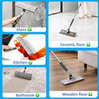 4 in 1 Window Squeegee Cleaner Set,Long Squeegee for Window Cleaning with 81" Adjustable Extendable Pole,Professional Long-Handled Window Washing Kit for Home,Outdoor Windows, Glass, Floor