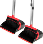 Broom and Dustpan Set with Long Handle, Heavy Dust Broom and Dustpan Combo for Home，Kitchen, Office, Pet Hair 2PCS (Black Red)