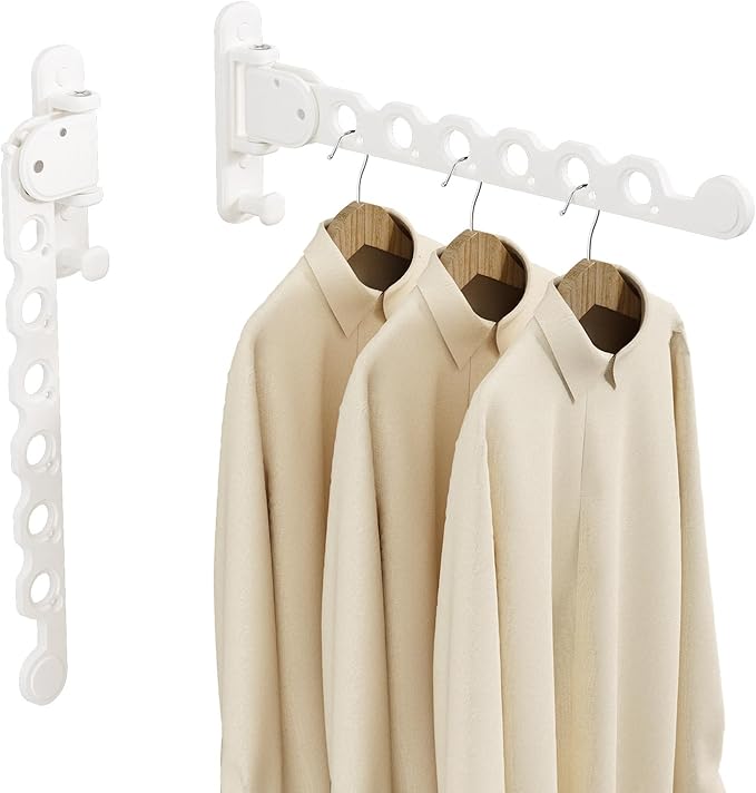 Danpoo Clothes Drying Rack Foldable Wall Mounted Laundry Drying Rack Clothing Coat Hanger Clothes Dryer White