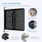 Quavikey Bathroom Medicine Cabinet with Mirror, Aluminum Surface Mount or Recessed Medicine Cabinet Mirror 16x26 Inch, Black