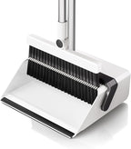 Broom with Dustpan Combo Set,UOEOS One-Sweep Clean,Pet Hair Removal Broom with Self-Cleaning Double-Layer Teeth,High Density Broom and Windproof Dustpan for Indoor&Outdoor