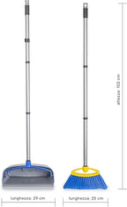Broom with Dustpan Combo Set - Made in Italy, Broom and Dustpan Set with Long Handle | Durable Dust Pan & Broom Set for Home, Office & Commercial Cleaning