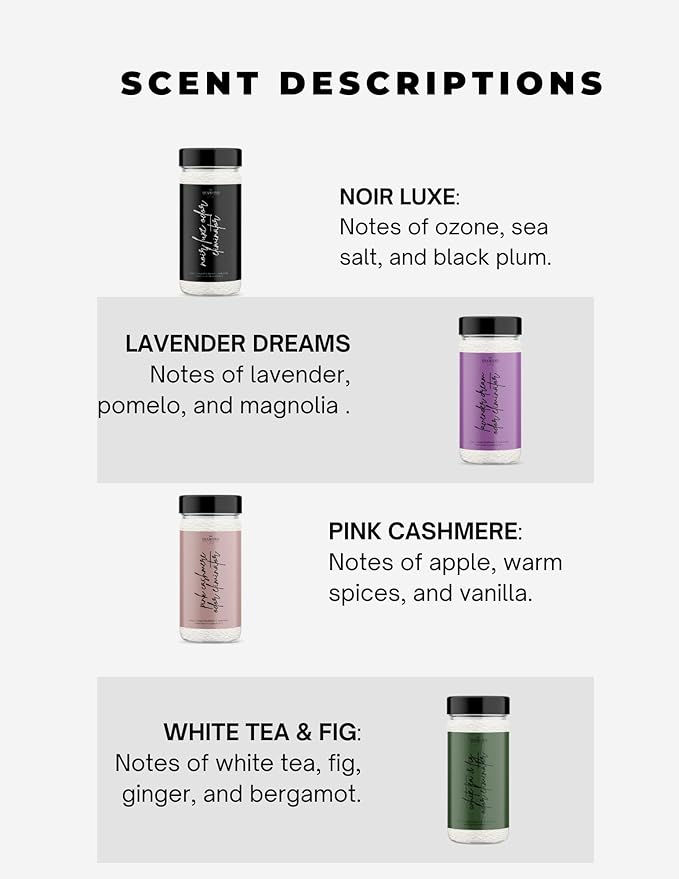 "Hotel" Carpet Powder For Vacuuming Bundle - 4-Pack - Noir Luxe, Lavender Dreams, Pink Cashmere, White Tea & Fig - For Home, Vaccuuming Upholstery, Pet Urine, Dog Bed/Cat Litter Box