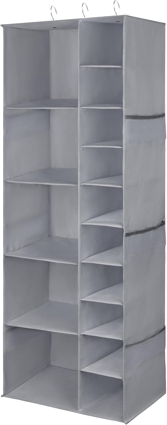 Libeder Shoe Organizer for Closet, 15 Shelf Hanging Closet Storage Shelves - 10 Shoe Rack Organizer and 5 Compartment for Clothes with 6 Side Mesh Pockets for Scarves Socks,Gloves Grey