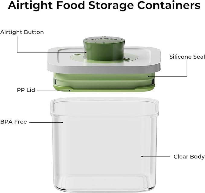 linoroso Pop Airtight Food Storage Containers with Date Recording Lids, Stackable Plastic Storage Containers Set of 7, Dry Cereal Container Set for Pantry Countertop Fridge Organization