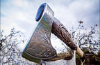 | custom handmade Viking medieval Axe with Viking gift,Hand Axe,Viking Gifts for Men,Camping Tomahawk,Bearded,Valhalla Axe with Leather Sheath (Battle axe) (Handmade)