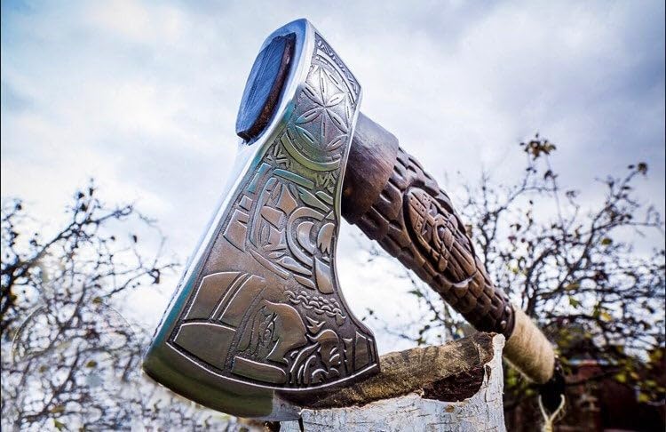 | custom handmade Viking medieval Axe with Viking gift,Hand Axe,Viking Gifts for Men,Camping Tomahawk,Bearded,Valhalla Axe with Leather Sheath (Battle axe) (Handmade)